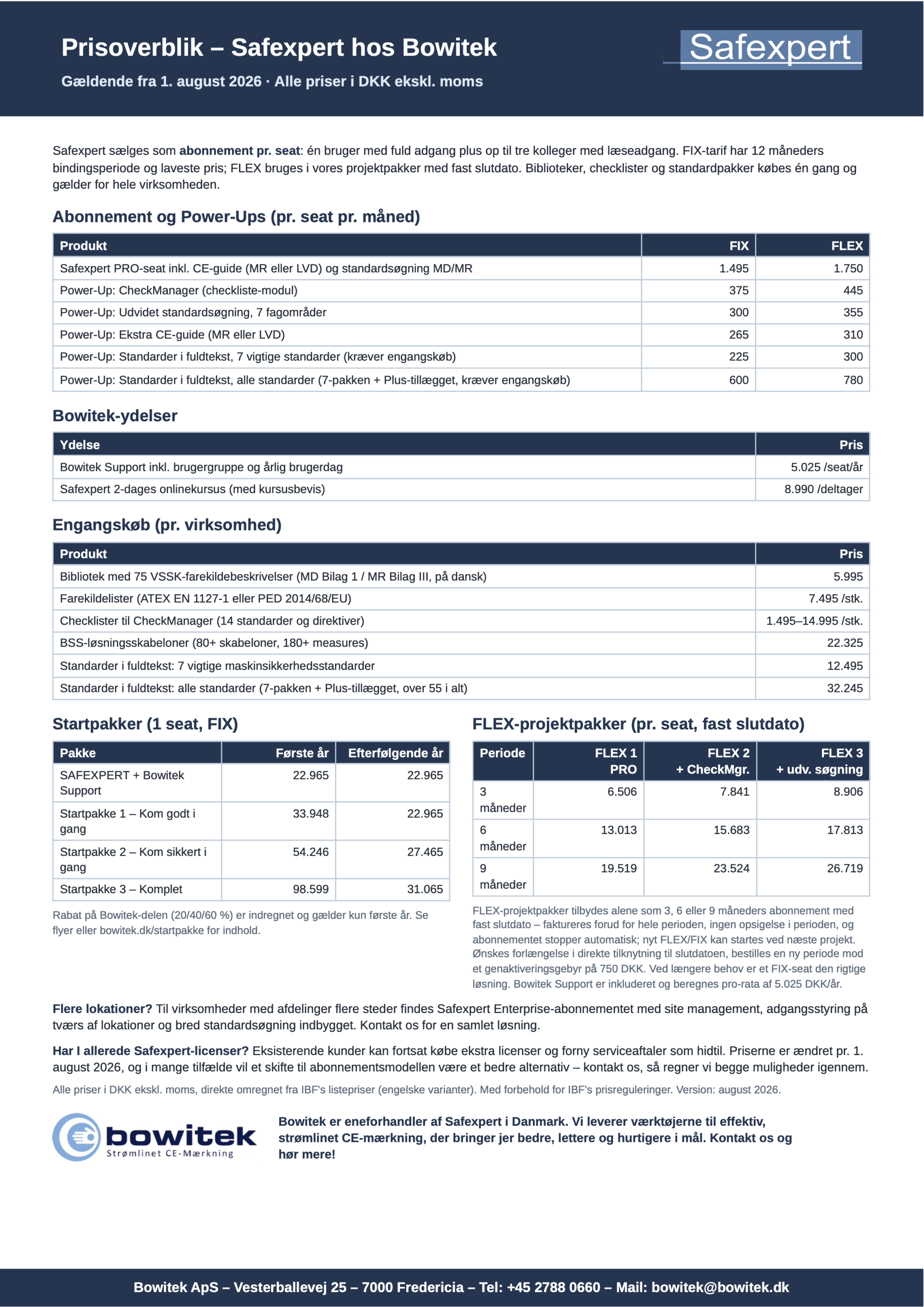Prisoverblik Safexpert Bowitek AUG 2026